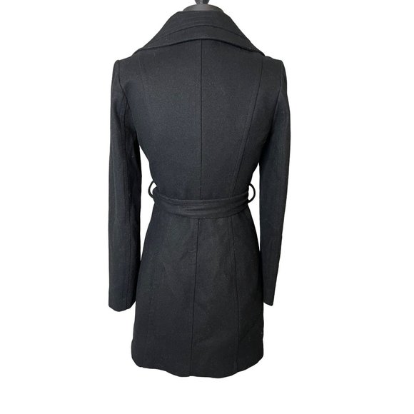 Anthropologie Love & Liberty Black Asymmetrical Belted Wrap Wool Coat Size 4 - Picture 3 of 10